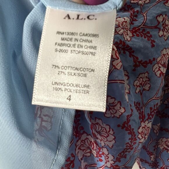 ALC Top Womens 4 Floral V Neck Flowy Lined Lightweight Boho Feminine Blue Shirt - Picture 9 of 14